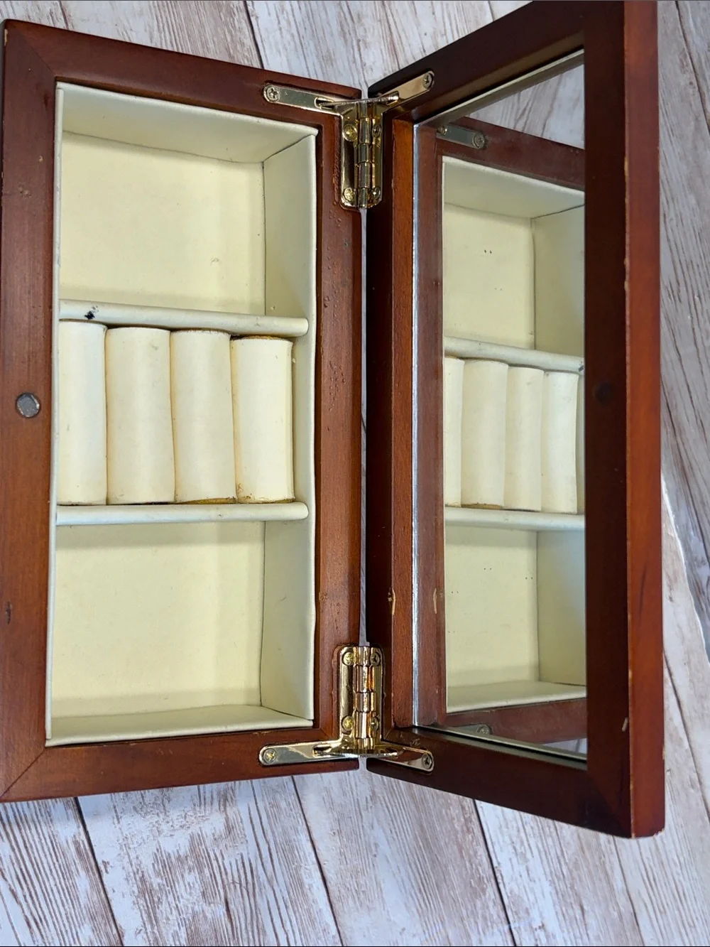 Wooden Jewelry Box with Mirror - Brown & Cream